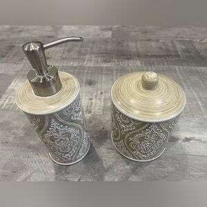 Vintage style Bathroom Set / Soap Pump & Cotton Ball Holder